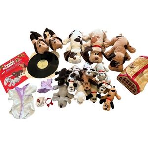 VTG 80s 00s Pound Puppies Lot Dogs, Slippers, Accessories, Vinyl Record & Kennel